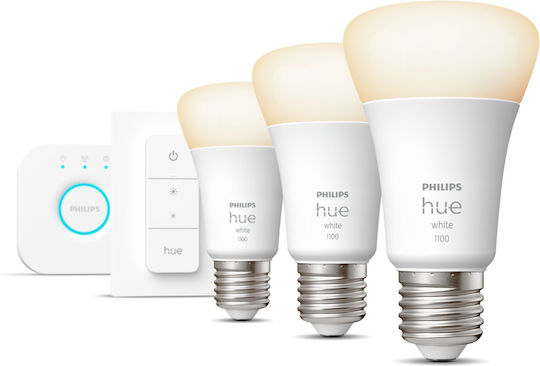 Philips Smart Λάμπες LED 9.5W για Ντουί E27 και Σχήμα A60 Θερμό Λευκό 1055lm Dimmable 3τμχ 929002469204