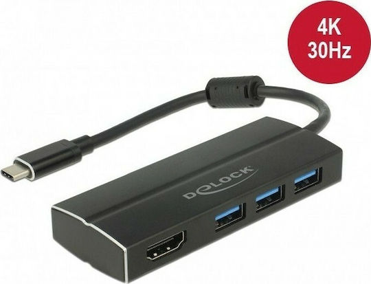 DeLock USB-C Docking Station με HDMI 4K Μαύρο (63931)