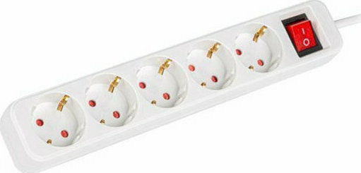 Lanberg Πολύπριζο 5 Θέσεων με Διακόπτη και Καλώδιο 1.5m Γαλλίας (Type E) PS1-05F-0150-W