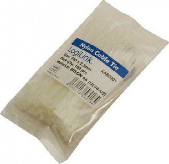 LogiLink Δεματικά Καλωδίων 100x2.5mm Λευκό 100τμχ KAB0001