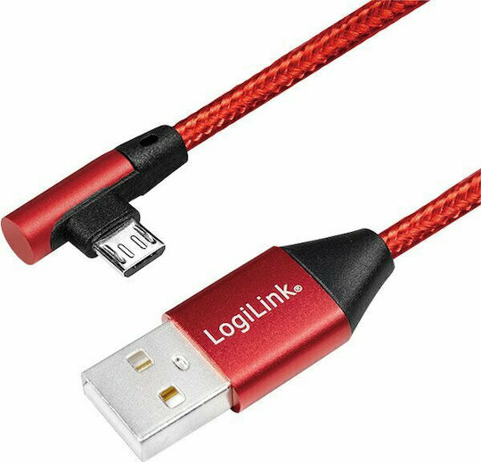 LogiLink Angle (90°) / Braided USB 2.0 to micro USB Cable Κόκκινο 1m (CU0150)