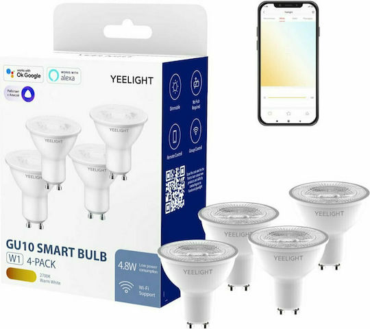 Yeelight Smart Λάμπες YLDP004 LED 4.8W για Ντουί GU10 Θερμό Λευκό 350lm Dimmable 4τμχ YLDP004