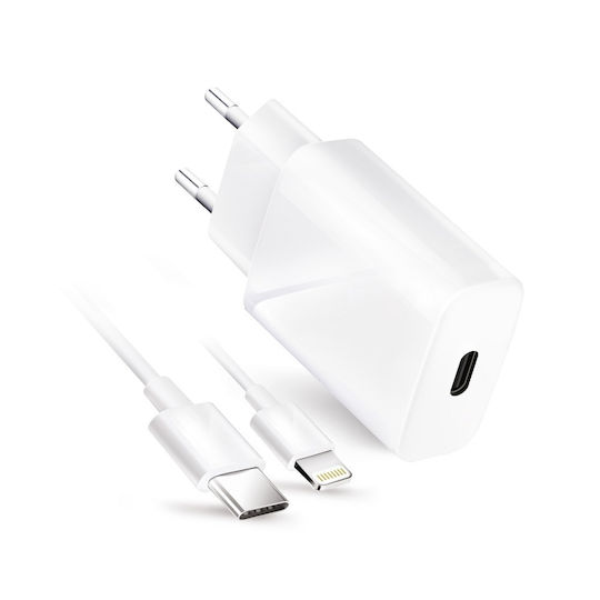 Forcell Φορτιστής με Θύρα USB-C και Καλώδιο USB-C - Lightning 20W Power Delivery Λευκός (5903396072451)