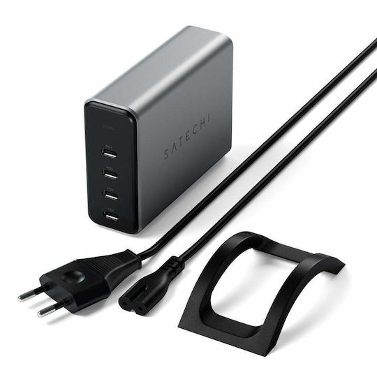 Satechi Βάση Φόρτισης GaN με 4 Θύρες USB-C 165W Power Delivery σε Γκρι χρώμα (GaN ST-UC165GM)