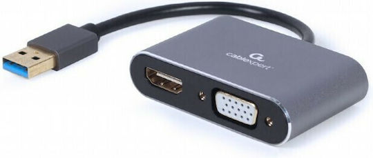 Cablexpert Μετατροπέας USB-A male σε HDMI / VGA female Γκρι 1τμχ A-USB3-HDMIVGA-01