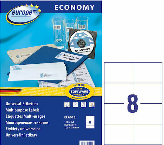 Avery 800 Αυτοκόλλητες Ετικέτες Α4 Ορθογώνιες ELA023 105x74mm