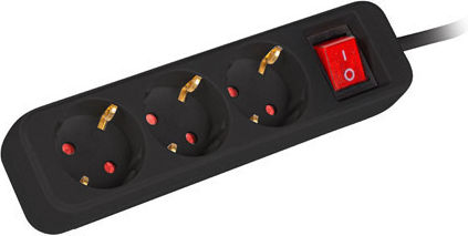 Lanberg Πολύπριζο 3 Θέσεων με Διακόπτη και Καλώδιο 1.5m Γαλλίας (Type E) PS1-03F-0150-BK