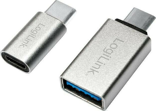LogiLink Μετατροπέας micro USB male σε USB-C male Ασημί 2τμχ AU0040