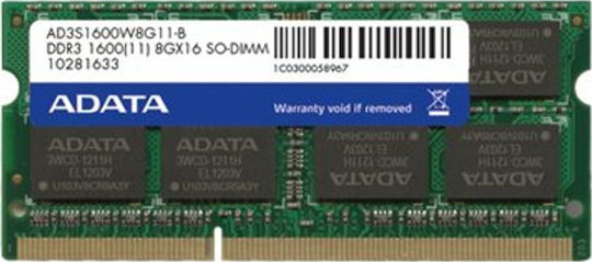 Adata DDR3 με Module 1x8GB και Ταχύτητα 1600 για Laptop ADDS1600W8G11-S
