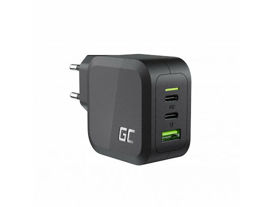 Green Cell Φορτιστής Χωρίς Καλώδιο με Θύρα USB-A και 2 Θύρες USB-C 65W Power Delivery / Quick Charge 3.0 Μαύρος (CHARGC08)