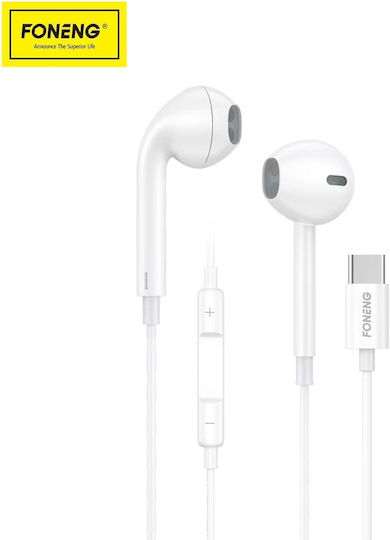 Foneng T15 Earbuds Handsfree με Βύσμα USB-C Λευκό