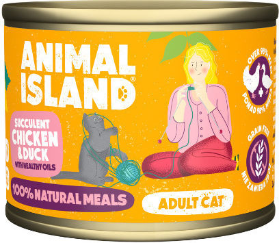 Animal Island 100% Natural Meals Υγρή Τροφή για Ενήλικες Γάτες σε Κονσέρβα με Κοτόπουλο και Πάπια χωρίς Σιτηρά & Γλουτένη 200gr