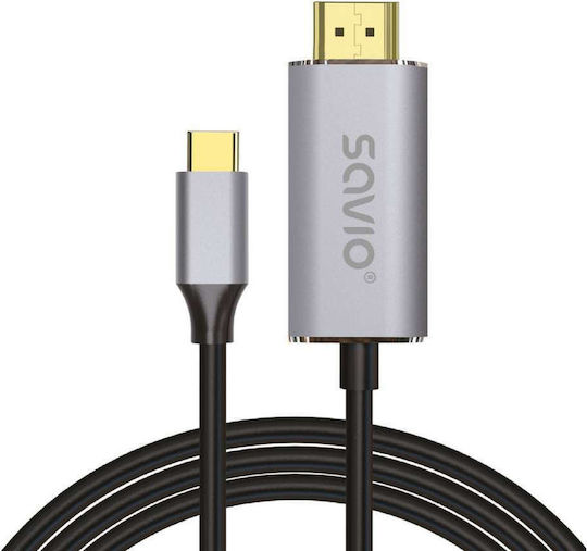 Savio CL-170 HDMI 2.0 Cable HDMI male - USB-C male 1m Ασημί