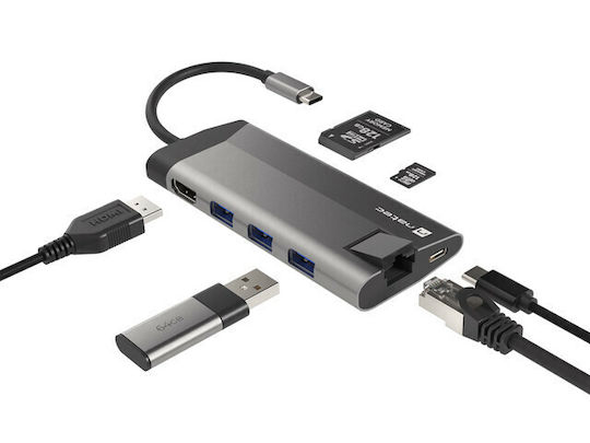 Natec Fowler Plus USB-C Docking Station με HDMI 4K Ethernet Γκρι