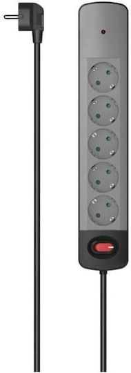 HAMA Πολύπριζο Aσφαλείας 5 Θέσεων με Διακόπτη και Καλώδιο 1.5m Γκρι 00223056