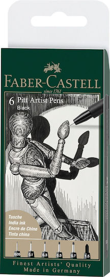 Faber-Castell Artist Pen Μαρκαδόροι Σχεδίου Μαύροι 0.05mm Σετ 6τμχ 167154