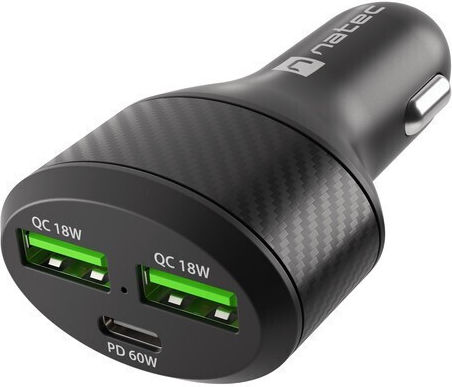 Natec Φορτιστής Αυτοκινήτου 48W 3A Γρήγορης Φόρτισης με Θύρες: 2xUSB Μαύρος NUC-1981