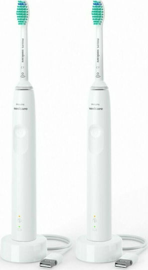Philips Sonicare 3100 Ηλεκτρική Οδοντόβουρτσα με Χρονομετρητή και Αισθητήρα Πίεσης 2τμχ White Διπλή Συσκευασία