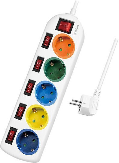 LogiLink Πολύπριζο 6 Θέσεων με Διακόπτη και Καλώδιο 1.5m Πολύχρωμο LPS258