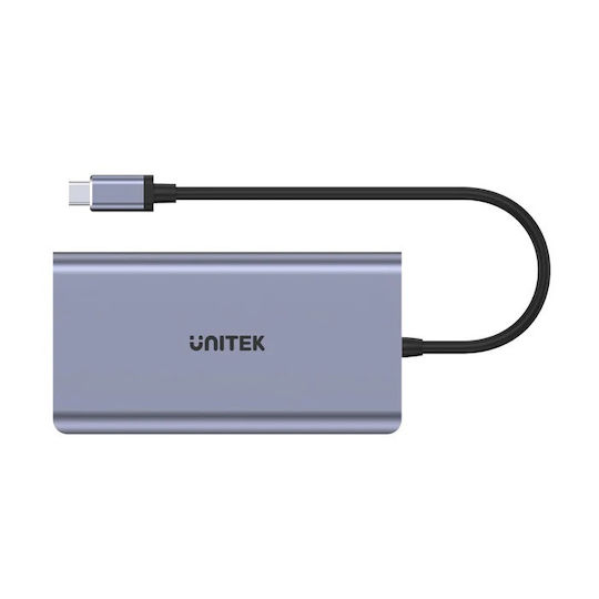 Unitek uHUB O8+ USB-C Docking Station με HDMI 4K PD Ethernet και σύνδεση 2 Οθονών Ασημί