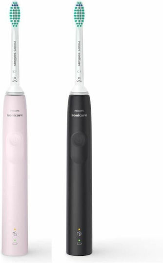 Philips Sonicare 3100 Ηλεκτρική Οδοντόβουρτσα με Χρονομετρητή και Αισθητήρα Πίεσης Black / Sugar Rose Διπλή Συσκευασία
