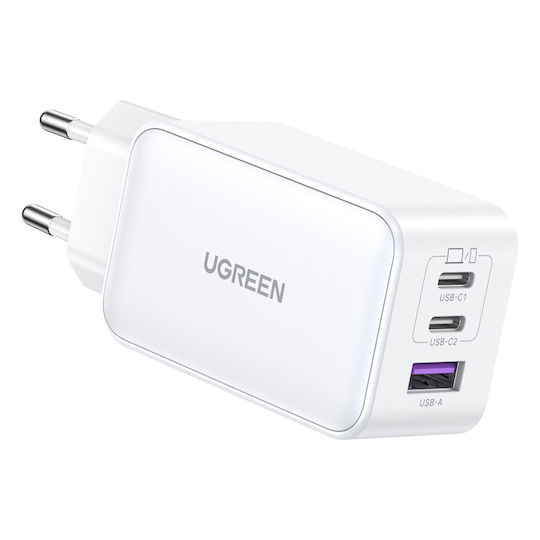 Ugreen Φορτιστής Χωρίς Καλώδιο GaN με Θύρα USB-A και 2 Θύρες USB-C 65W Λευκός (Nexode )