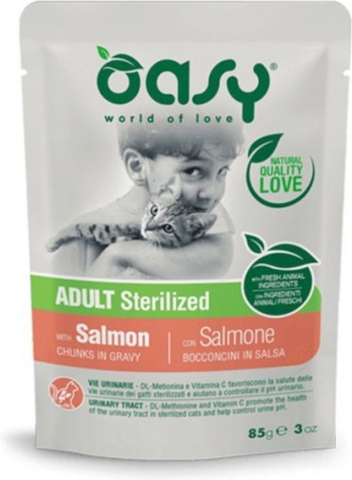 Oasy Adult Sterilised Υγρή Τροφή για Ενήλικες Γάτες σε Φακελάκι με Σολομό 85gr 1087