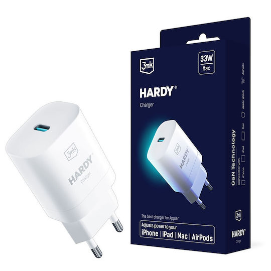 3MK Φορτιστής Χωρίς Καλώδιο GaN με Θύρα USB-C 33W Power Delivery Λευκός (Hardy Gan )