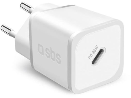 SBS Φορτιστής Χωρίς Καλώδιο GaN με Θύρα USB-C 20W Power Delivery Λευκός (TRGAN1C20W)