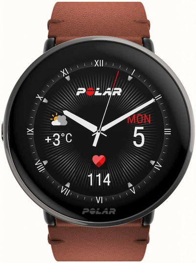 Polar Ignite 3 43mm Αδιάβροχο Smartwatch με Παλμογράφο (Titanium with Brown Strap)