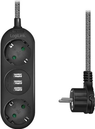 LogiLink Πολύπριζο 2 Θέσεων με 3 USB-A και Καλώδιο 1.5m LPS262U