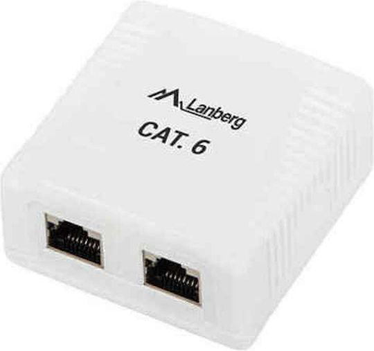 Lanberg Διπλή Εξωτερική Πρίζα Δικτύου RJ45 Τύπου Cat6 σε Λευκό Χρώμα OS6-0002-W