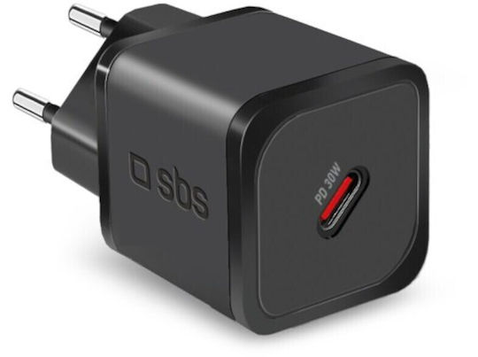 SBS Φορτιστής Χωρίς Καλώδιο GaN με Θύρα USB-C 30W Power Delivery Μαύρος (TRGAN1C30W)