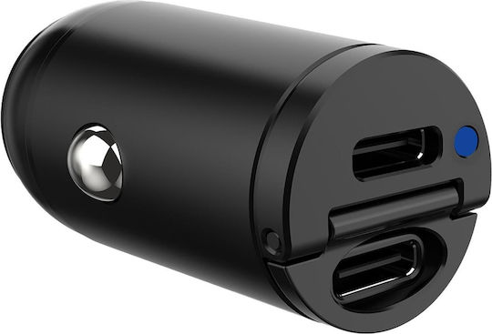 Celly Φορτιστής Αυτοκινήτου 30W με Θύρες: 2xType-C Μαύρος CCMINI2USBCBK