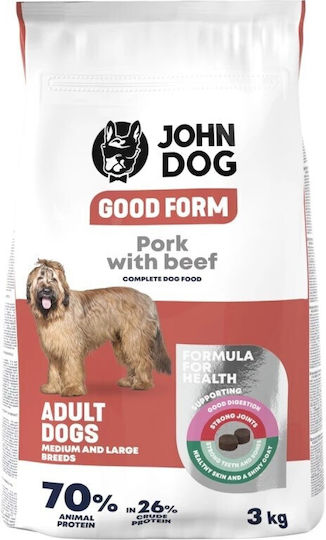 John Dog Good Form Adult 3kg Ξηρά Τροφή Σκύλων Μεσαίων & Μεγαλόσωμων Φυλών χωρίς Γλουτένη με Χοιρινό και Βοδινό