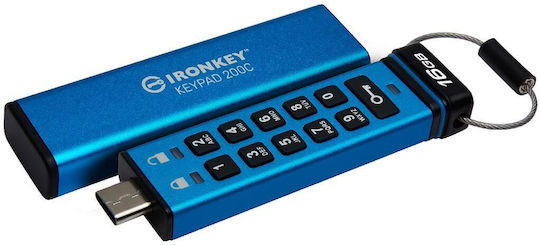 Kingston IronKey Keypad 200C 16GB USB 3.2 Stick με σύνδεση USB-C Μπλε