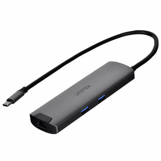 Unitek USB-C / USB-A Docking Station με 4K PD Ethernet Γκρι (H1112F)