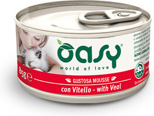 Oasy Gustosa Mousse Υγρή Τροφή για Ενήλικες Γάτες σε Κονσέρβα με Μοσχάρι χωρίς Σιτηρά 85gr 01916