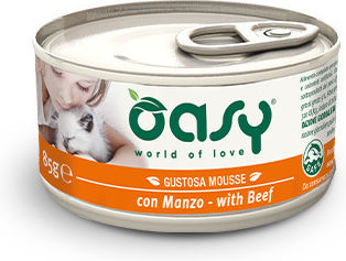 Oasy Gustosa Mousse Υγρή Τροφή για Ενήλικες Γάτες σε Κονσέρβα με Βοδινό χωρίς Σιτηρά 85gr 01914