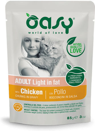Oasy Adult Light In Fat Υγρή Τροφή για Ενήλικες Γάτες σε Φακελάκι με Κοτόπουλο Διαίτης 85gr 1086