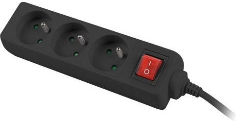 Lanberg Πολύπριζο Aσφαλείας 3 Θέσεων με Διακόπτη και Καλώδιο 3m Γαλλίας (Type E) PS1-03E-0300-BK