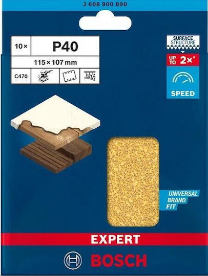 Bosch Φύλλο Λείανσης Απλό K40 107x115mm Σετ 10τμχ 2608900890