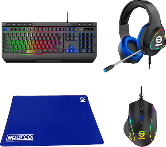 Sparco Σετ Gaming Πληκτρολόγιο με RGB φωτισμό & Ποντίκι (Αγγλικό US) Γκρι
