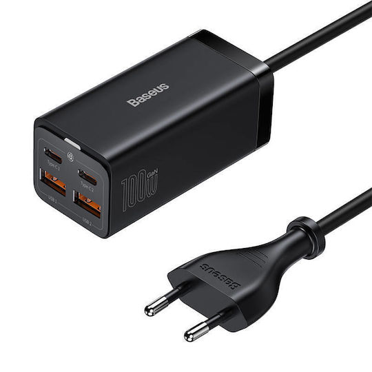 Baseus Φορτιστής Χωρίς Καλώδιο GaN με 2 Θύρες USB-A και 2 Θύρες USB-C 100W Quick Charge 4.0 Μαύρος (Gan3 Pro)