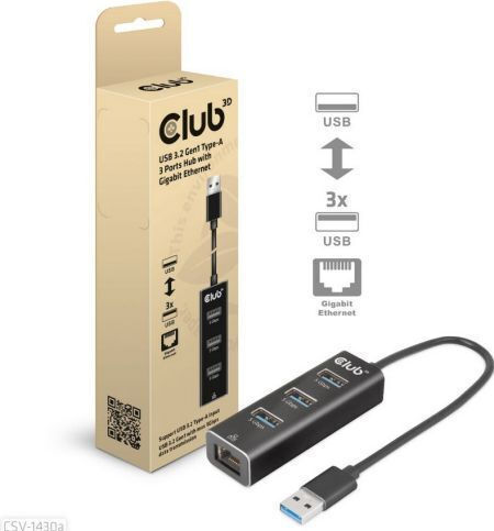 Club3D USB 3.0 Hub 3 Θυρών με σύνδεση USB-A / Ethernet (CSV-1430A)