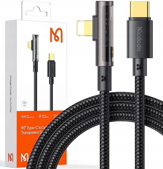 Mcdodo Angle (90°) / Braided USB-C to Lightning Cable 36W Μαύρο 1m (CA-3390)