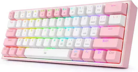 Redragon K617 FIZZ Gaming Μηχανικό Πληκτρολόγιο 60% με Custom Red διακόπτες και RGB φωτισμό (Αγγλικό US) White/Pink