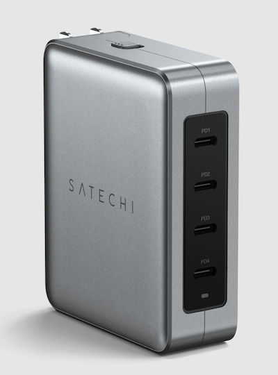 Satechi Βάση Φόρτισης GaN με 4 Θύρες USB-C και Καλώδιο USB-C 145W Power Delivery σε Γκρι χρώμα (ST-W145GTM)