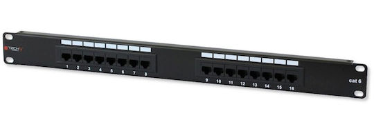 Techly Patch Panel για Rack 1U 19" 16 Θυρών cat6 022885