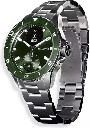 Withings Scanwatch Nova Stainless Steel 42mm Αδιάβροχο με Παλμογράφο (Dark Green)